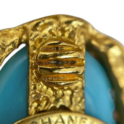 Chanel Faux Pearl Earrings Gripoix Blue Green Gold