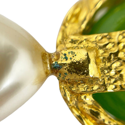 Chanel Faux Pearl Earrings Gripoix Blue Green Gold