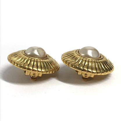 Chanel Earrings Faux Pearl Metal Gold