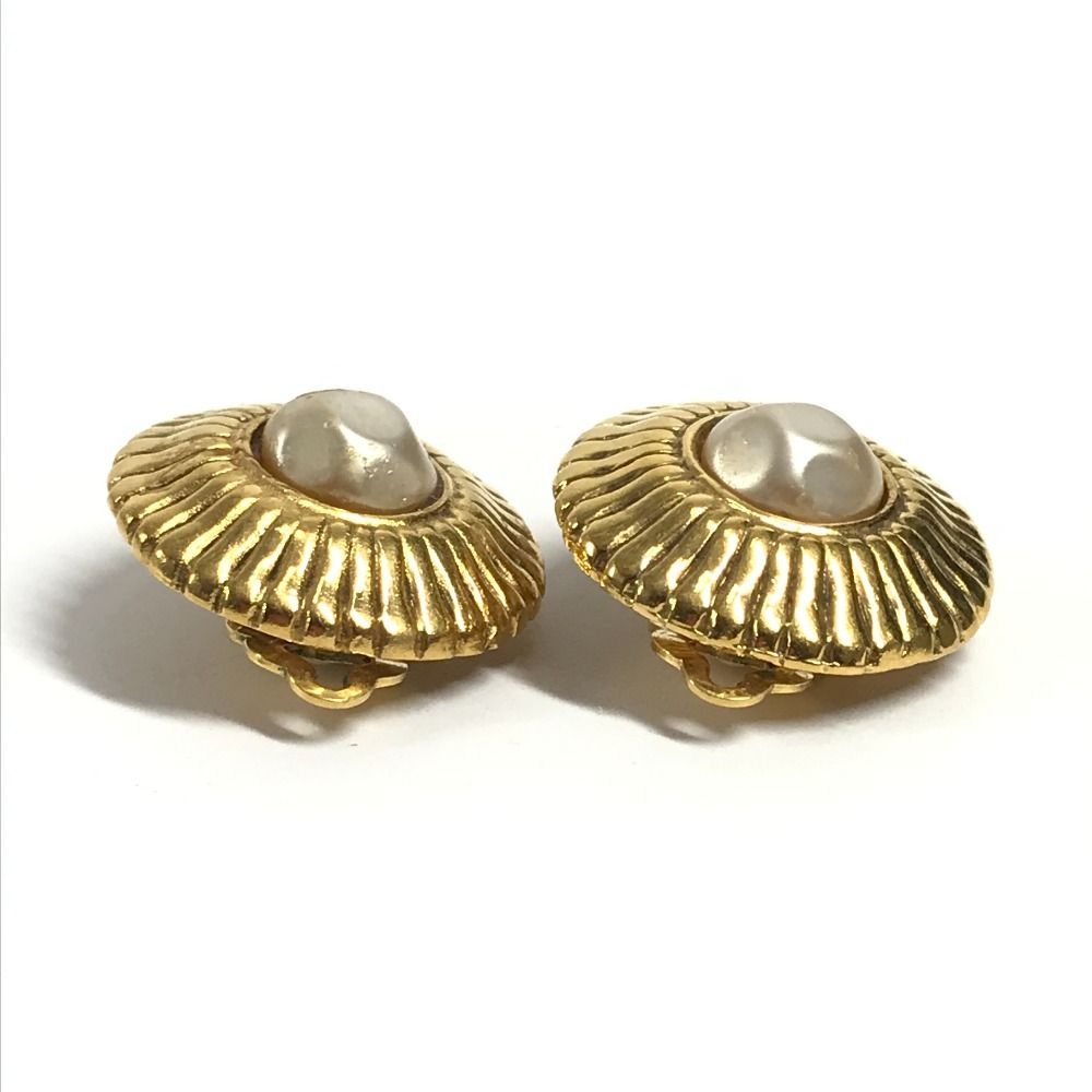 Chanel Earrings Faux Pearl Metal Gold