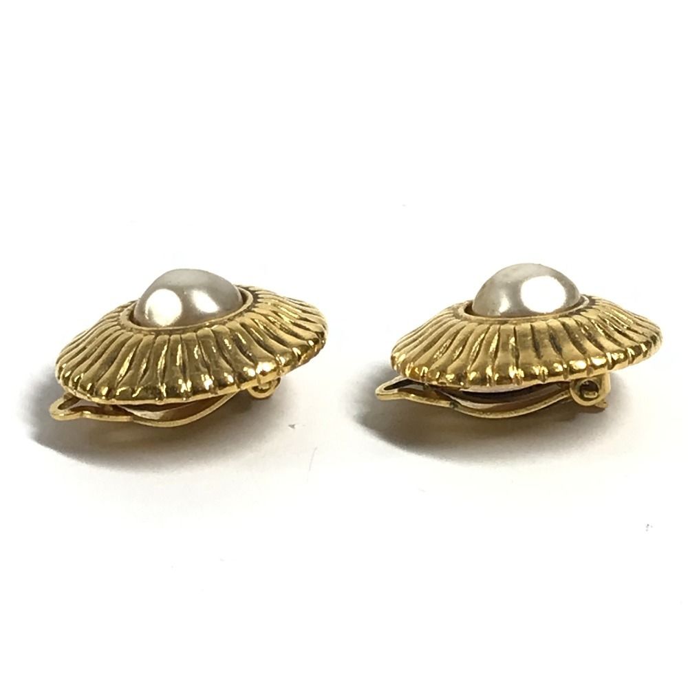 Chanel Earrings Faux Pearl Metal Gold