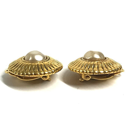 Chanel Earrings Faux Pearl Metal Gold