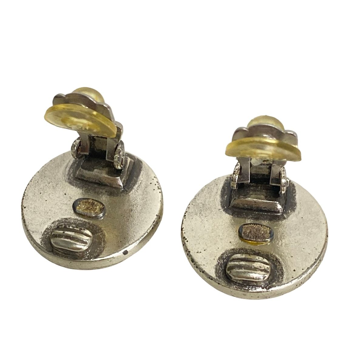 Chanel Earrings CC Logo Silver Ivory
