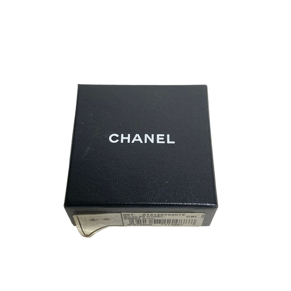 Chanel Earrings CC Logo Silver Ivory