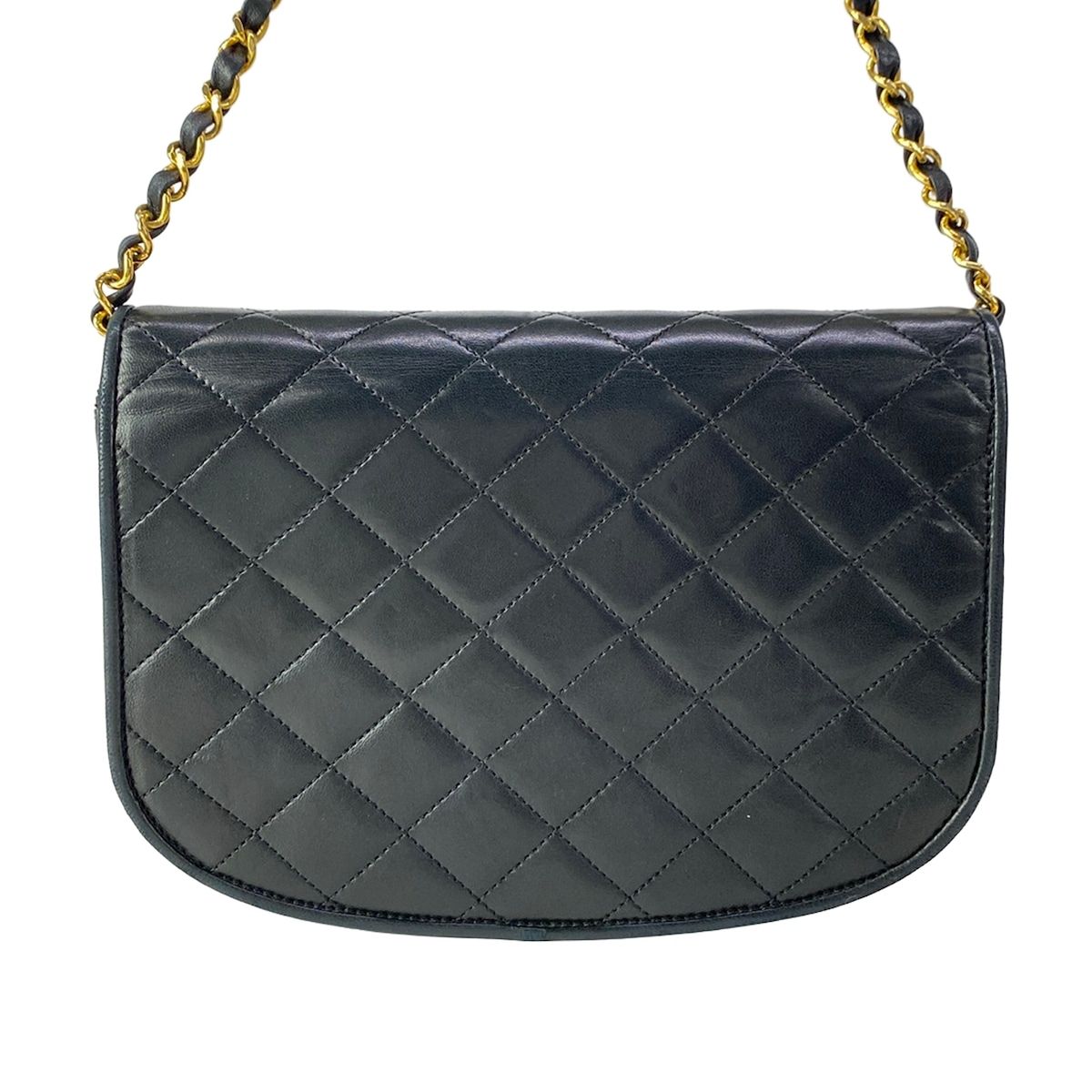 Chanel Shoulder Bag Limited Edition Half Moon Quilted Black Chain Gold Silver
