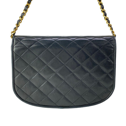 Chanel Shoulder Bag Limited Edition Half Moon Quilted Black Chain Gold Silver