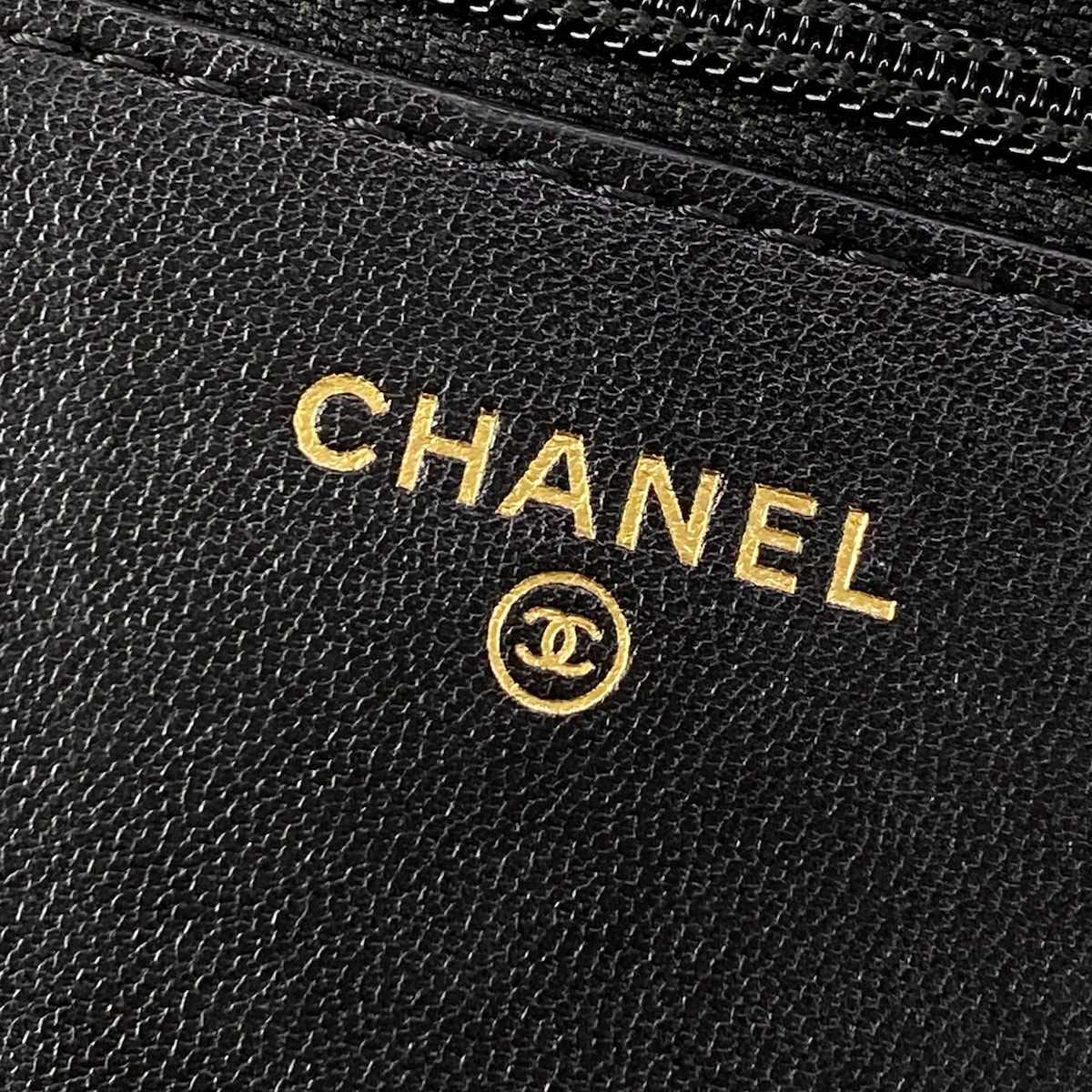 Chanel Wallet Black Chain Vintage Gigold Faux Pearl Leather