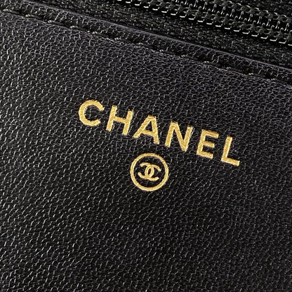 Chanel Wallet Black Chain Vintage Gigold Faux Pearl Leather