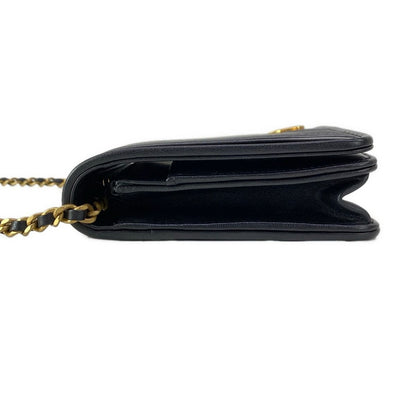 Chanel Wallet Black Chain Vintage Gigold Faux Pearl Leather