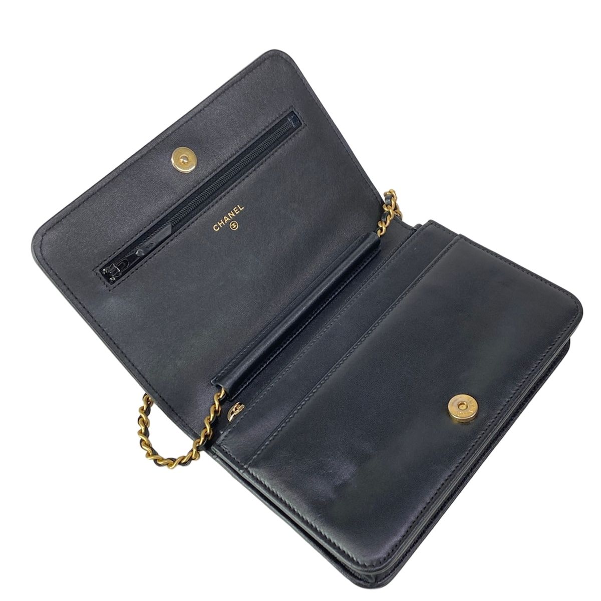 Chanel Wallet Black Chain Vintage Gigold Faux Pearl Leather
