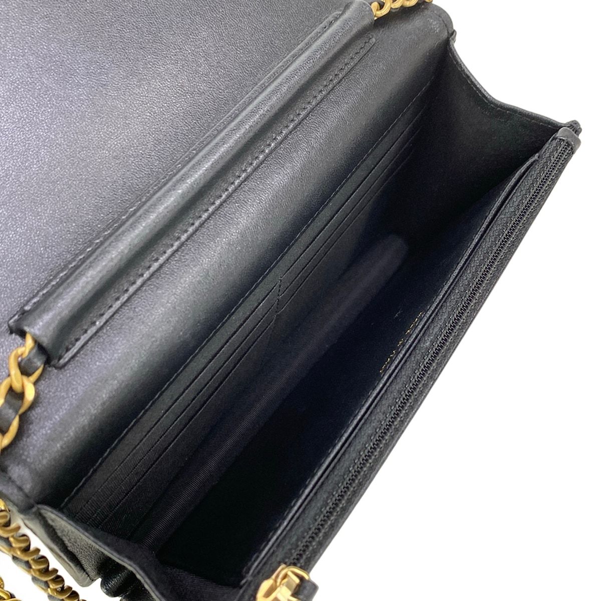 Chanel Wallet Black Chain Vintage Gigold Faux Pearl Leather