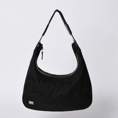 Gucci Hobo Handbag Canvas Sherry Line Black