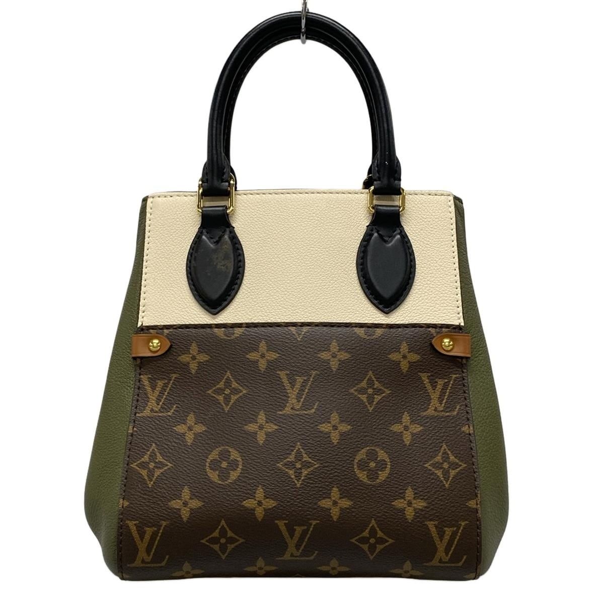 Louis Vuitton Tote Monogram Fold PM Cles Mu Khaki Noir Leather Cowhide