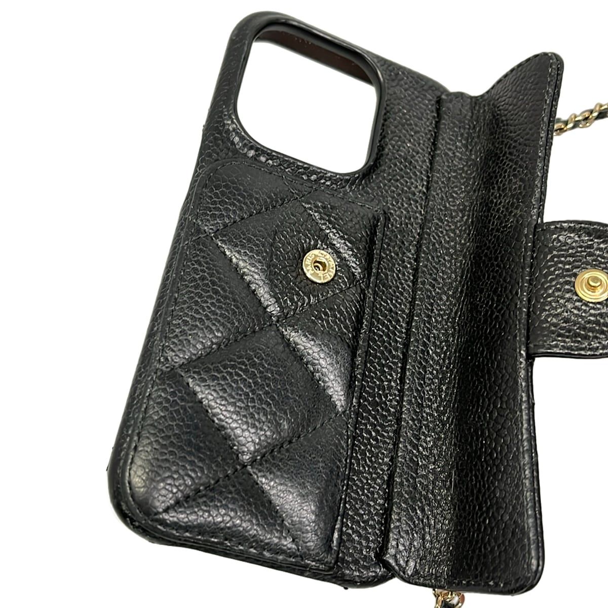 Chanel Case Quilted Black Phone Gold
