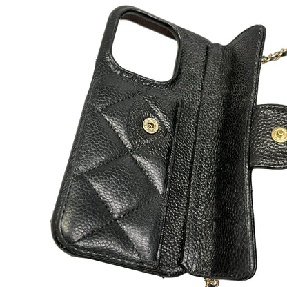 Chanel Case Quilted Black Phone Gold