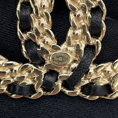 Chanel Brooch CC Logo Line Stone Leather