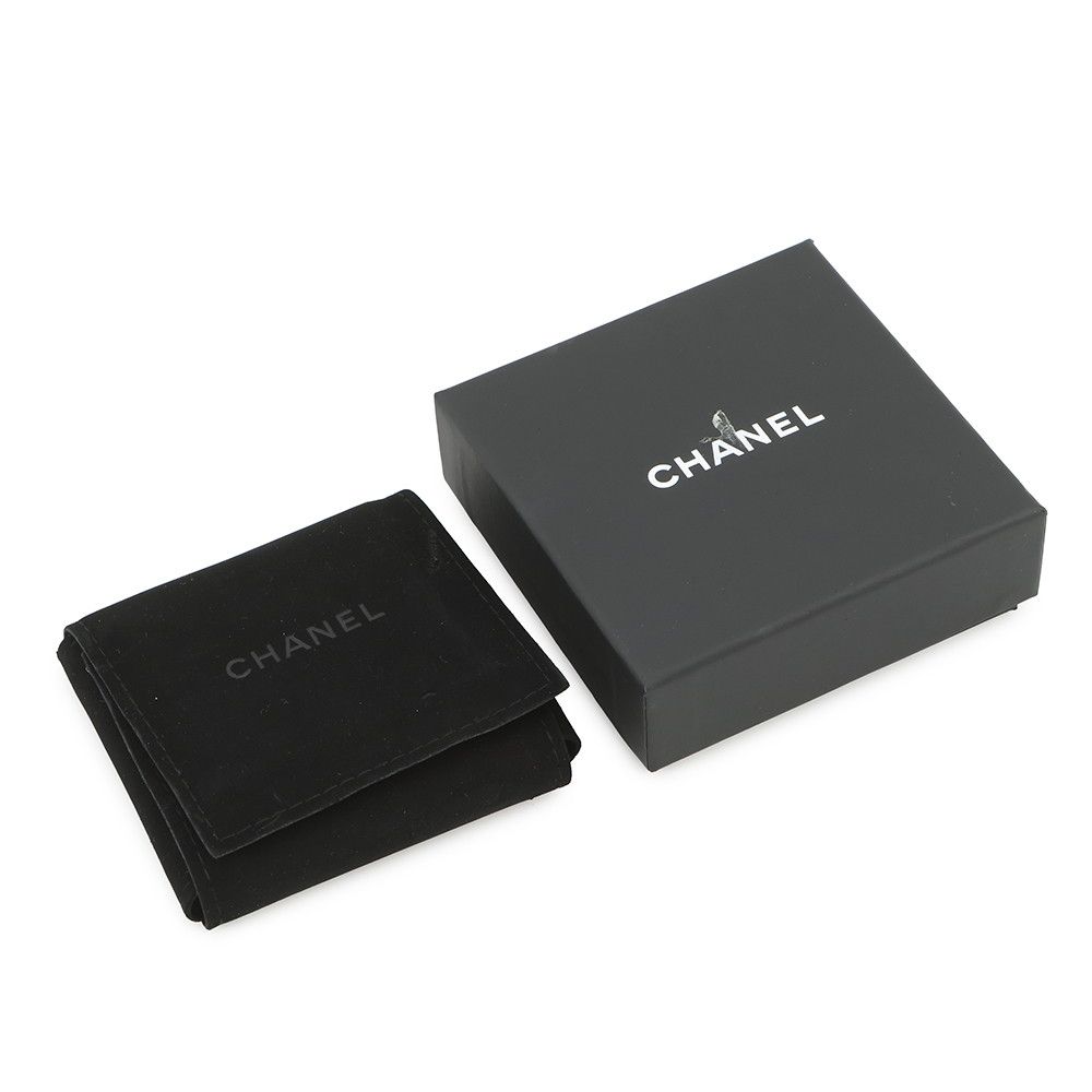 Chanel Brooch CC Logo Line Stone Leather