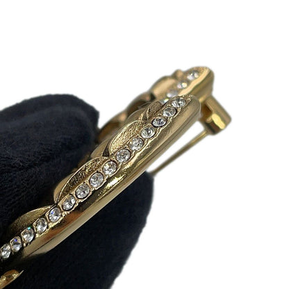 Chanel Brooch CC Logo Metal Line Stone