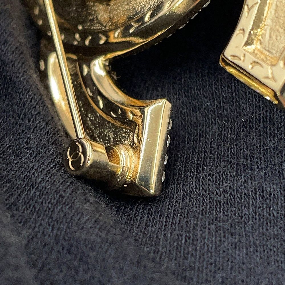 Chanel Brooch CC Logo Metal Line Stone