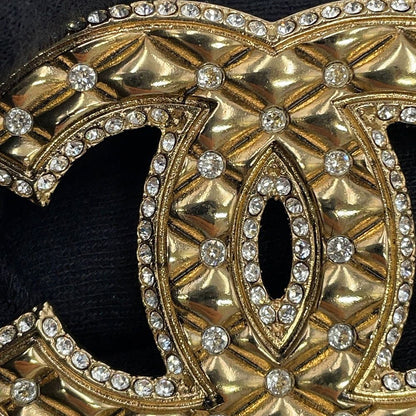 Chanel Brooch CC Logo Metal Line Stone