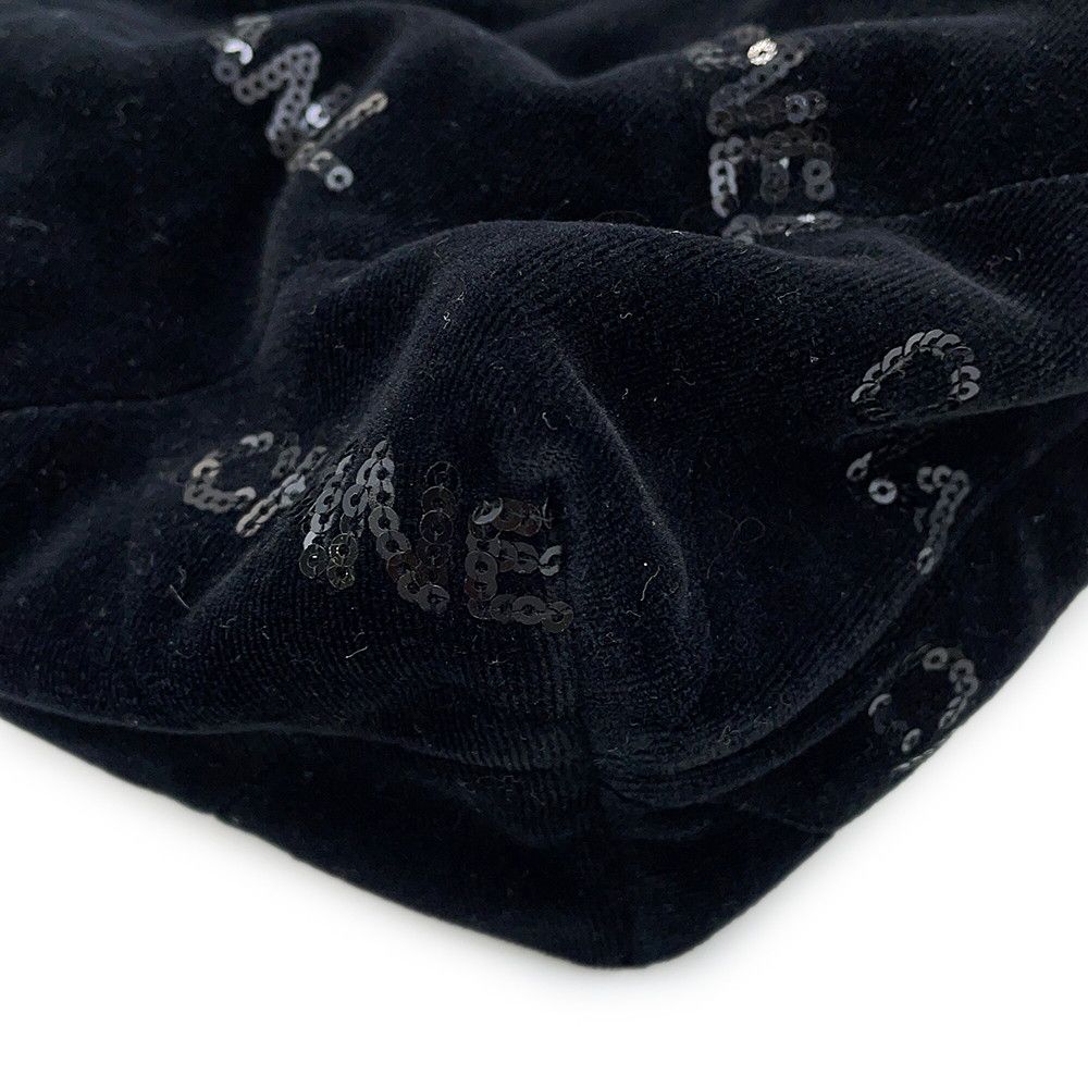 Chanel Chain Shoulder Bag 22 Quilted Small Velour Sequin Black with Pouch