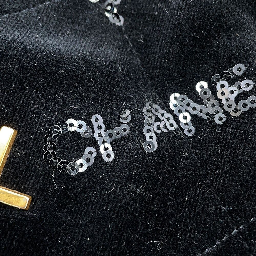 Chanel Chain Shoulder Bag 22 Quilted Small Velour Sequin Black with Pouch