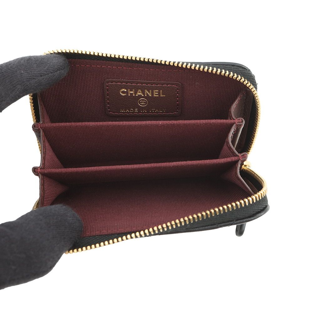 Chanel Coin Case Classic Zip Purse Quilted CC Logo Lambskin Wallet Black