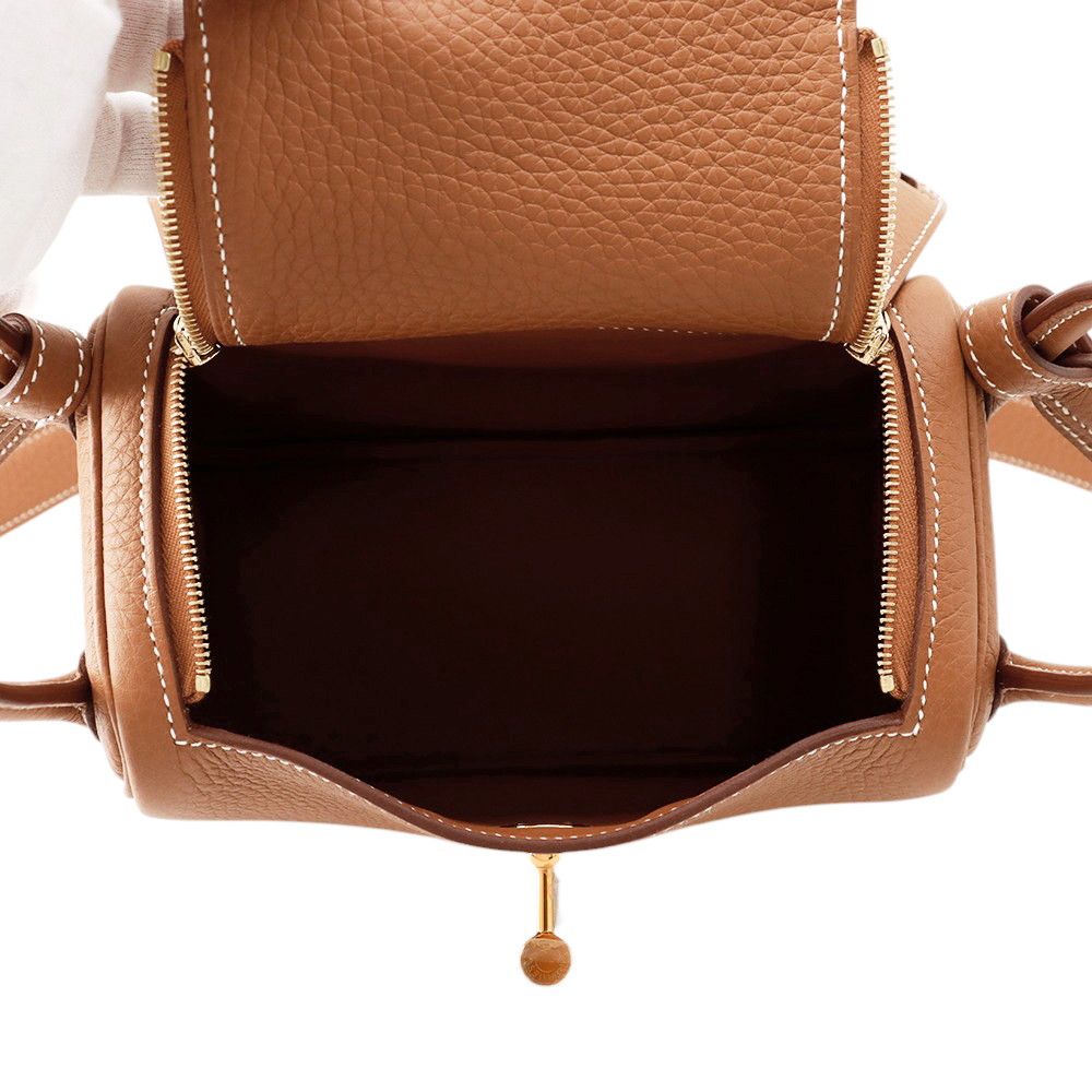 Hermes Lindy Mini Gold Taurillon Clemence 2-Way Handbag