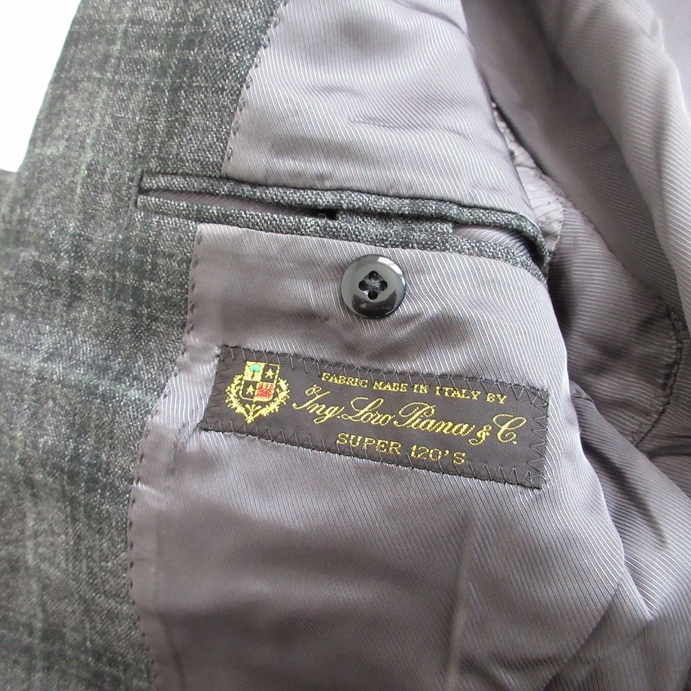 Loro Piana Ships Fabric Suit Set Plaid Pattern 3 Buttons Face Side Vents Gray