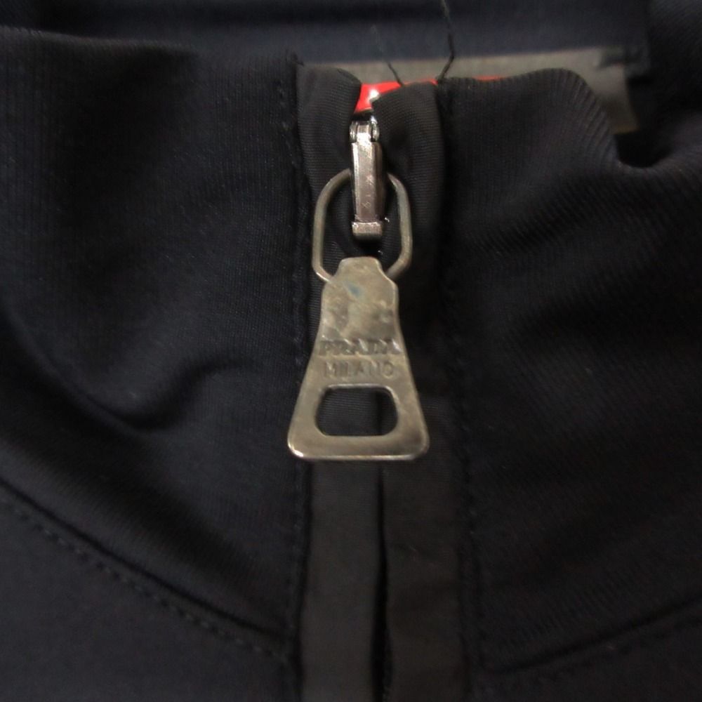 Prada Sports Jacket Tight Stretch Nylon Rubber Logo Zip Up Black