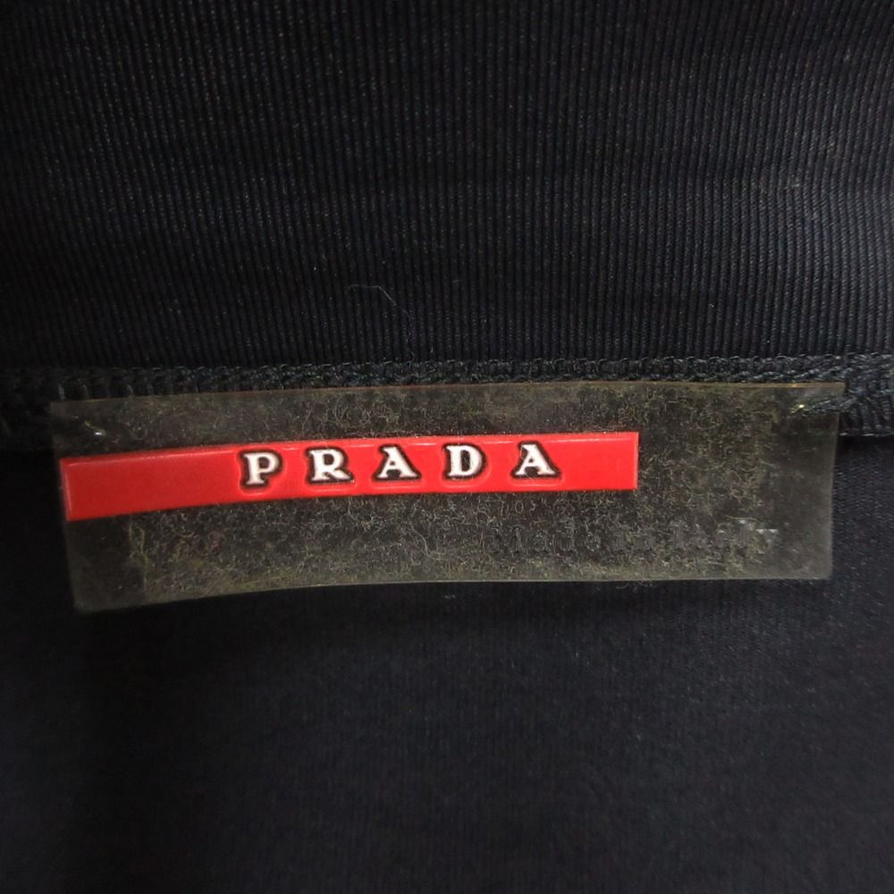 Prada Sports Jacket Tight Stretch Nylon Rubber Logo Zip Up Black