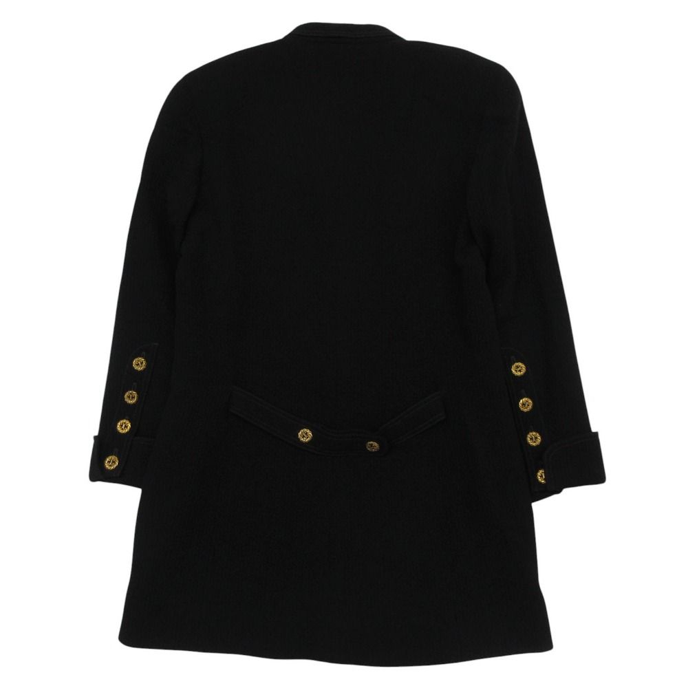Chanel Vintage Suit Set Rib Stripe Gold Button Skirt Shawl Collar Knee Length