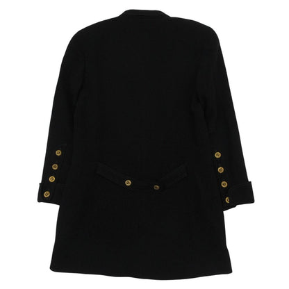 Chanel Vintage Suit Set Rib Stripe Gold Button Skirt Shawl Collar Knee Length