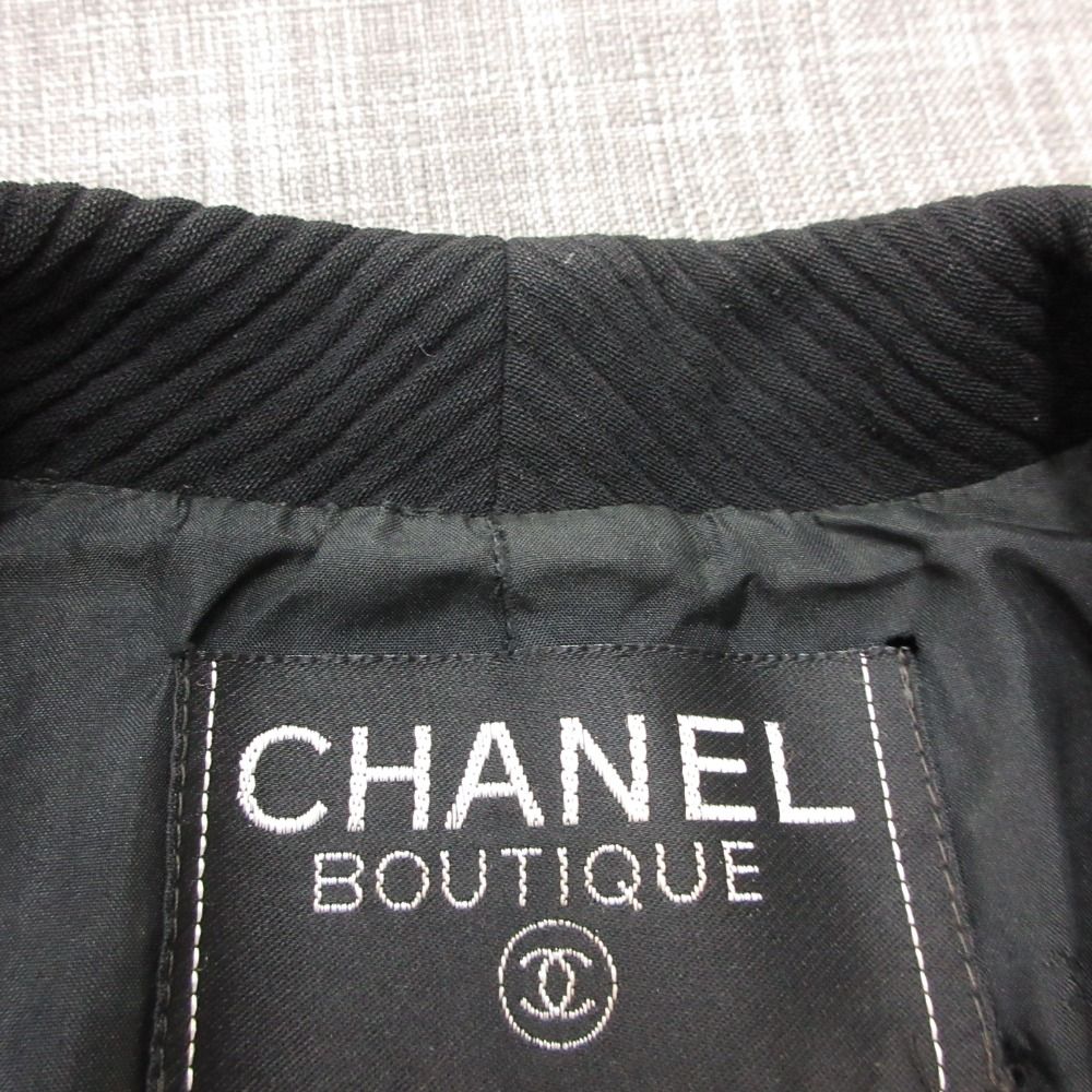 Chanel Vintage Suit Set Rib Stripe Gold Button Skirt Shawl Collar Knee Length