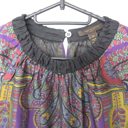 Louis Vuitton Blouse Silk Round Neck Sleeveless Pullover Top All Over Pattern