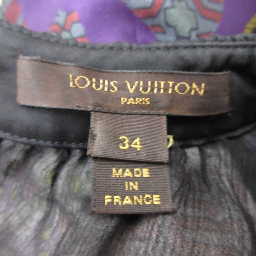 Louis Vuitton Blouse Silk Round Neck Sleeveless Pullover Top All Over Pattern