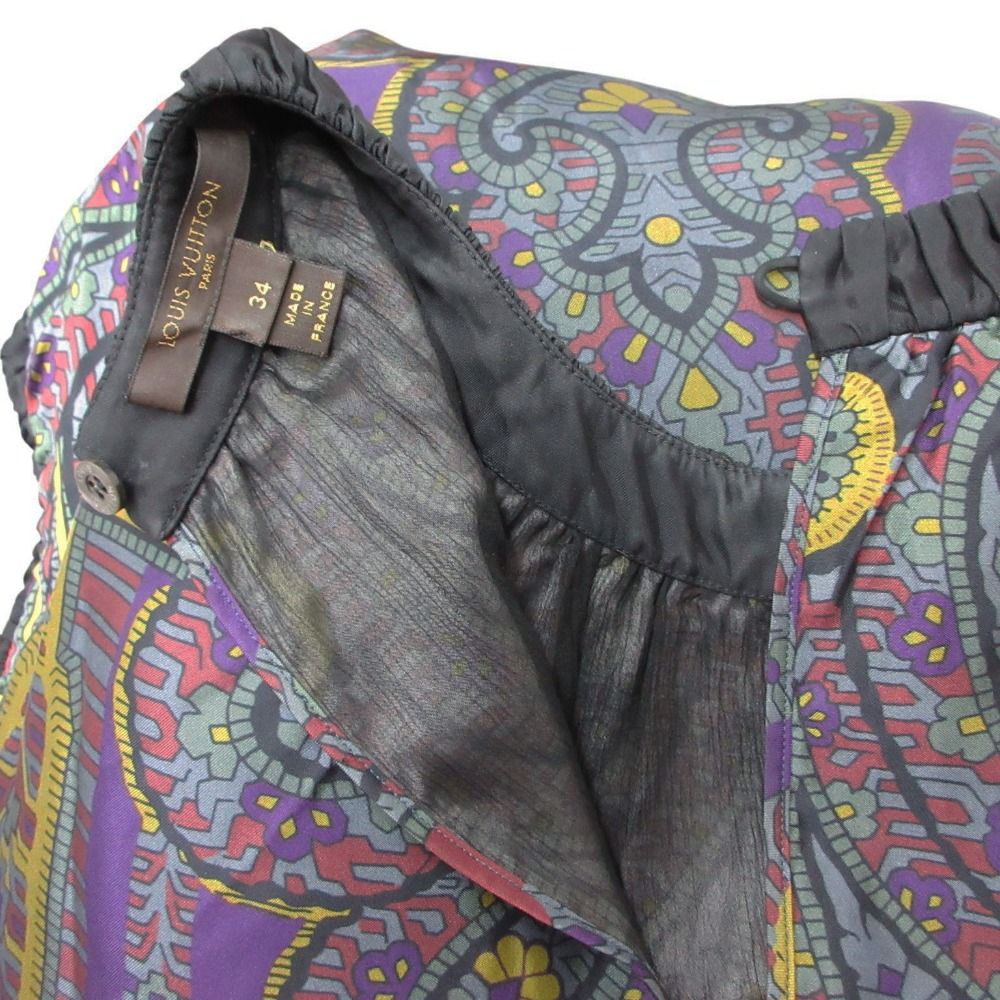 Louis Vuitton Blouse Silk Round Neck Sleeveless Pullover Top All Over Pattern