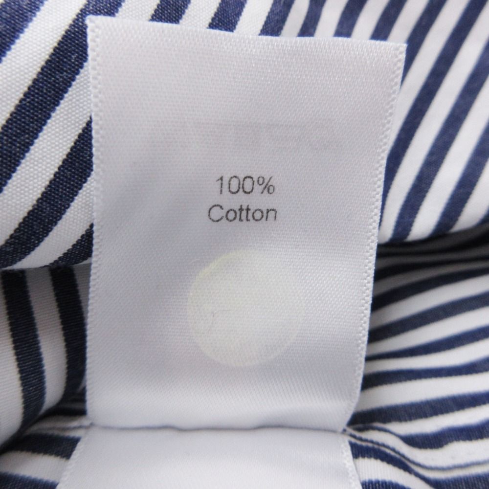 Celine Long Sleeve Shirt with Epaulette Striped Pattern Stand Collar Top Blue