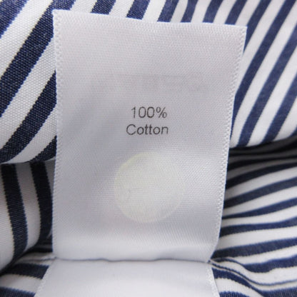 Celine Long Sleeve Shirt with Epaulette Striped Pattern Stand Collar Top Blue