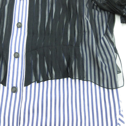 Chanel Blouse Striped Lace Chiffon Long Sleeve Top Camellia Button Cotton Silk