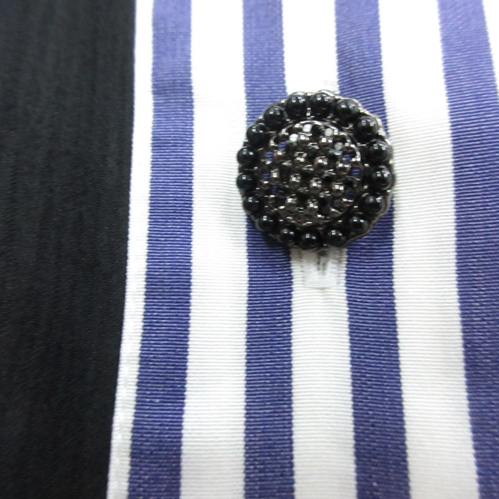 Chanel Blouse Striped Lace Chiffon Long Sleeve Top Camellia Button Cotton Silk
