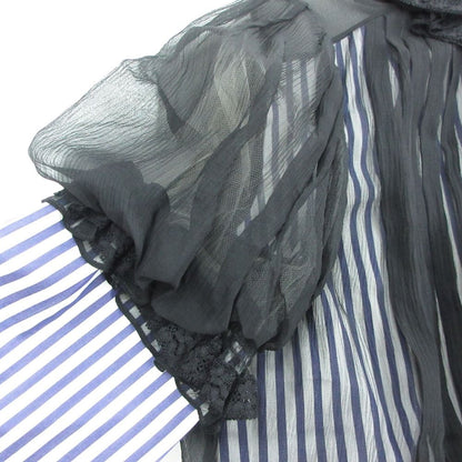 Chanel Blouse Striped Lace Chiffon Long Sleeve Top Camellia Button Cotton Silk