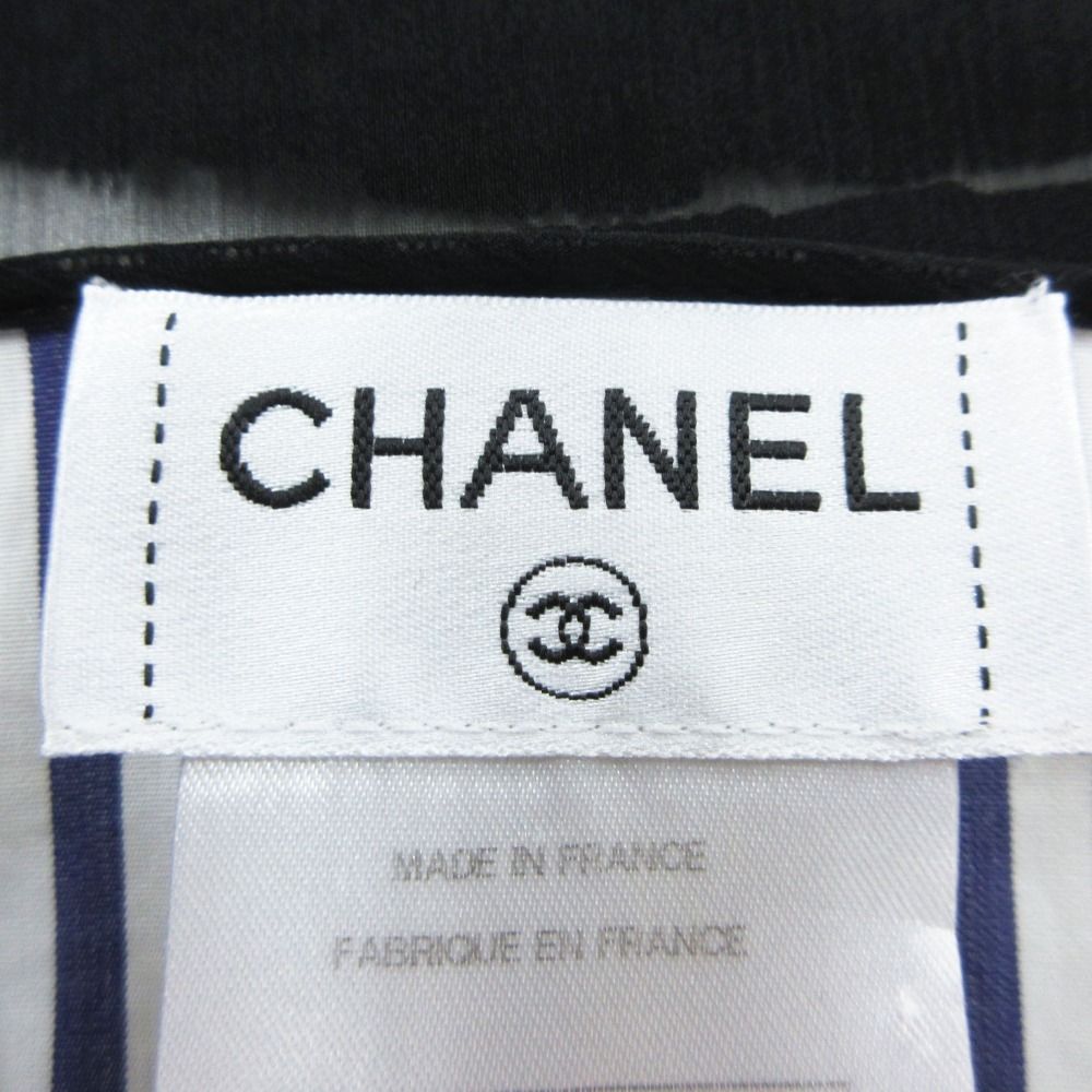 Chanel Blouse Striped Lace Chiffon Long Sleeve Top Camellia Button Cotton Silk
