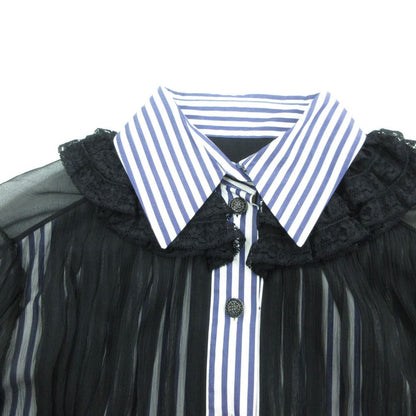 Chanel Blouse Striped Lace Chiffon Long Sleeve Top Camellia Button Cotton Silk