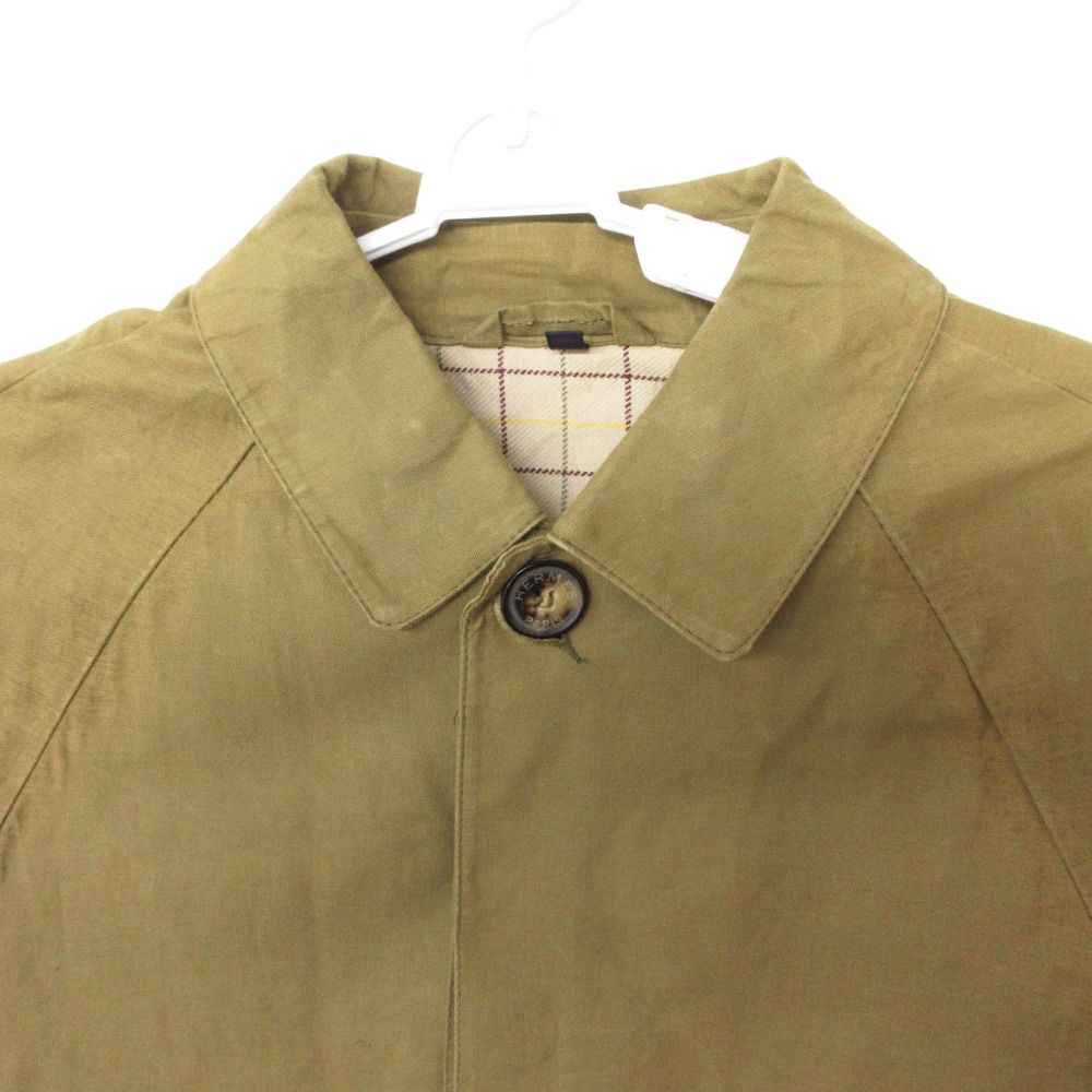 Hermes Vintage Stainless Steel Coat Rubberized Outer Checkered Lining Khaki