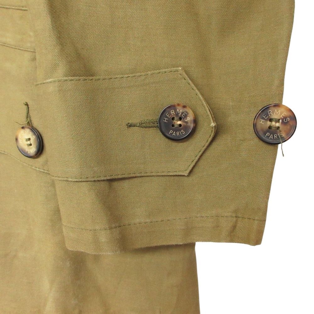 Hermes Vintage Stainless Steel Coat Rubberized Outer Checkered Lining Khaki