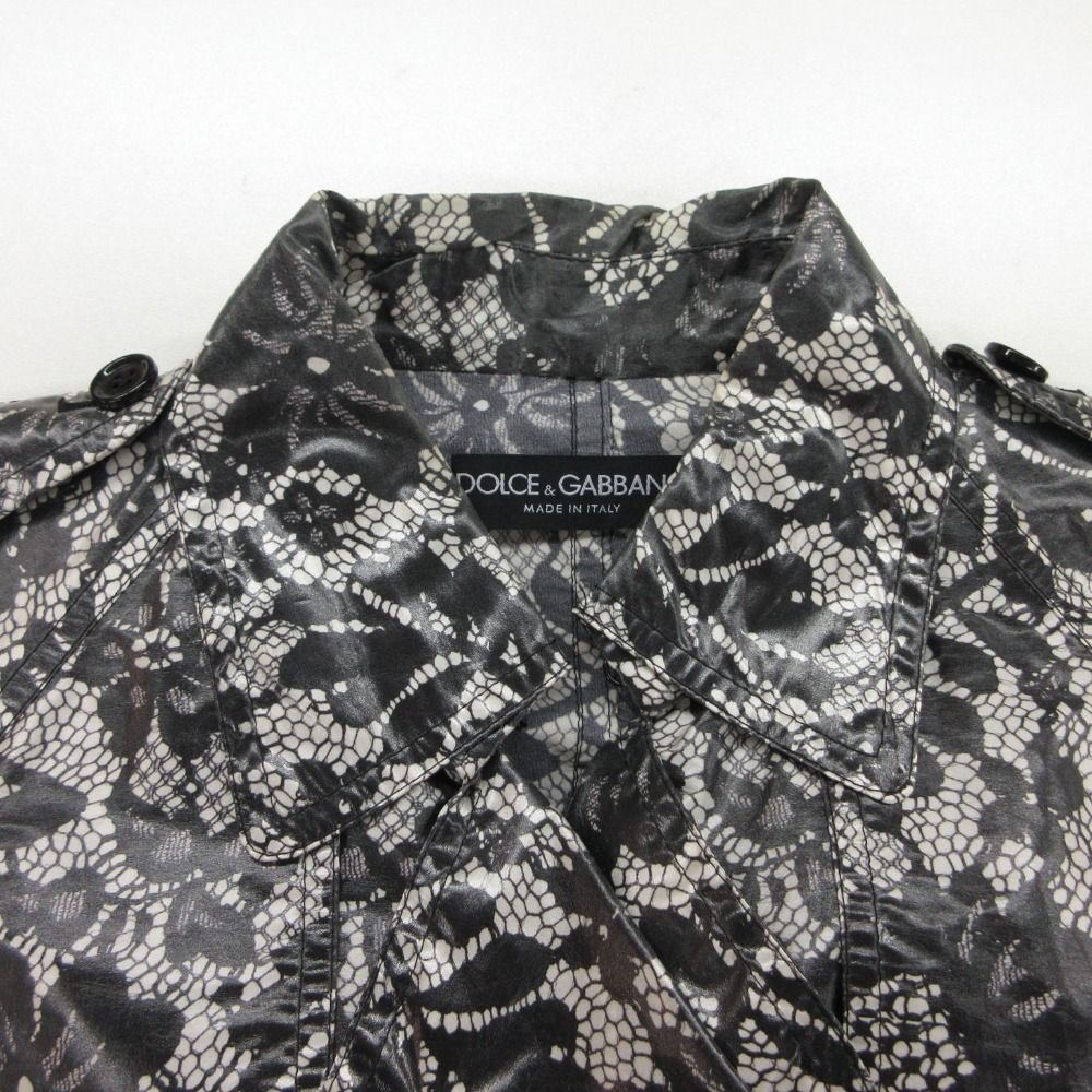 Dolce & Gabbana Trench Coat Silk Flower Lace Print Raincoat Black