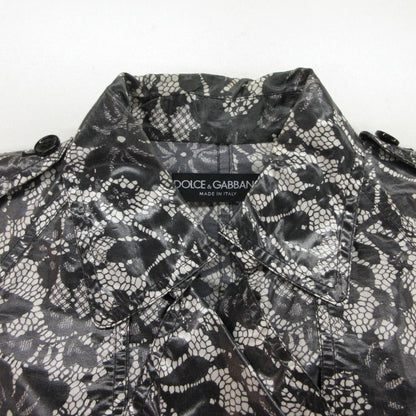 Dolce & Gabbana Trench Coat Silk Flower Lace Print Raincoat Black