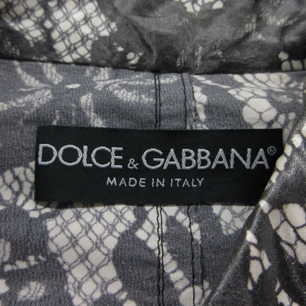 Dolce & Gabbana Trench Coat Silk Flower Lace Print Raincoat Black
