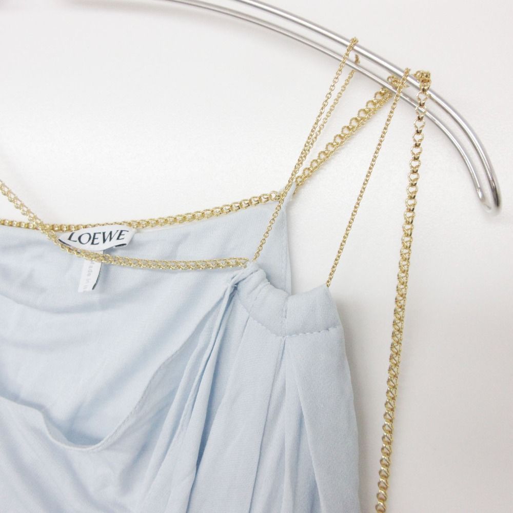 Loewe Top Chain Decoration Asymmetric Drape Pullover Top Light Blue XS Sweater